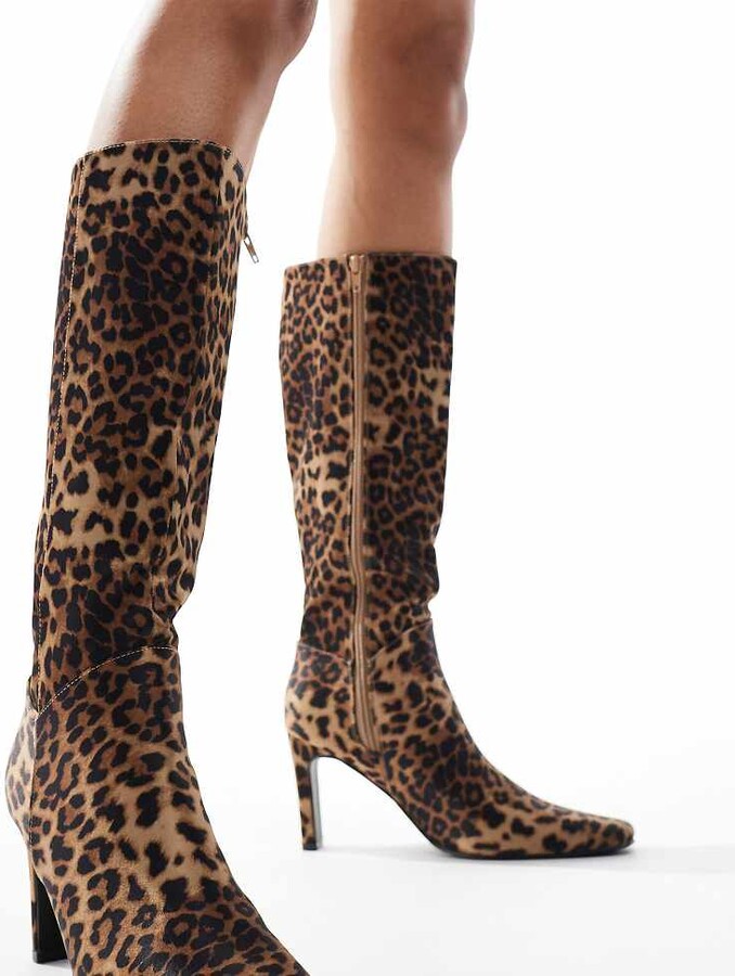 Knee Boots Wide Calf Leopard Print Boots Public Desire Wide Fit