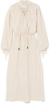 Thumbnail for your product : BEIGE Nanushka - Tala Striped Cotton And Linen-blend Midi Dress