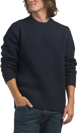 TJMAXX Lambswool Blend Waffle Crew Neck Sweater For Men, Nylon/Wool