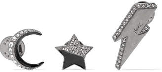 Saint Laurent Set Of Three Silver-tone, Crystal And Enamel Brooches