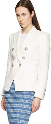 Balmain White Tweed Double-Breasted Blazer