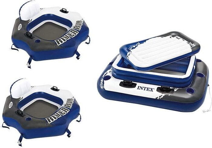 Intex River Run Connect Inflatable Pool Tube (2-Pack) and Mega Chill II Beverage Float