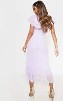 Thumbnail for your product : PrettyLittleThing Lilac Chiffon Plunge Ruffle Detail Skater Dress