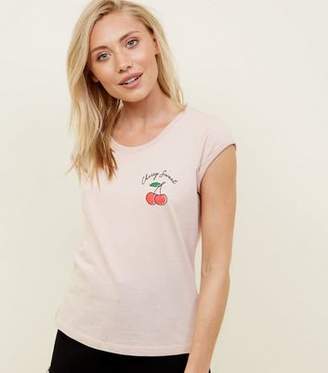 New Look Petite Pale Pink Cherry Printed Side T-Shirt