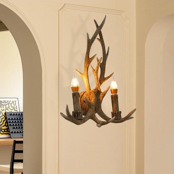 YIYIBYUS2-LightBrownResinAntlersRetroWallSconceIndoorWallLamp