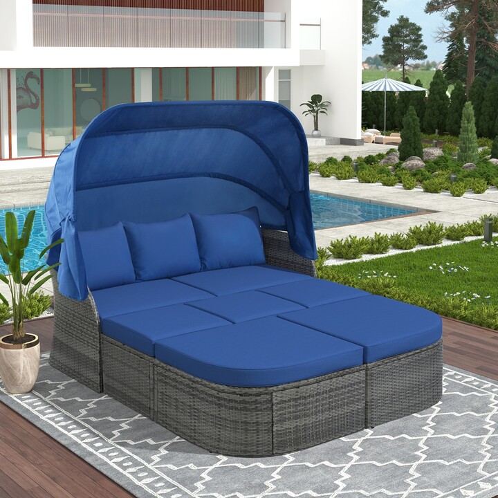 GEROJO Blue Outdoor Patio Furniture Wicker Sectional Sofa Set with