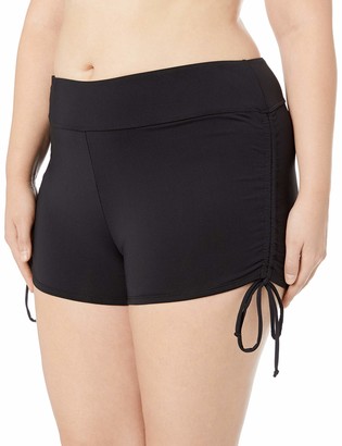 BEACH HOUSE WOMAN Women's Plus-Size Solid Boy Short Swimsuit Bottom with Adjustable Side Ties