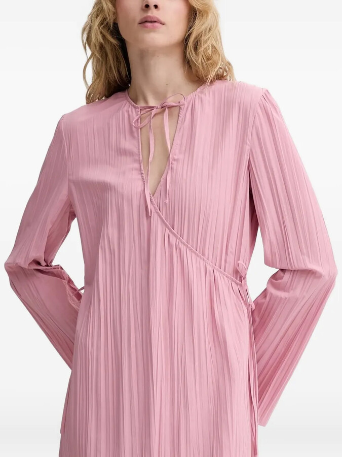 pleated tie neck dress