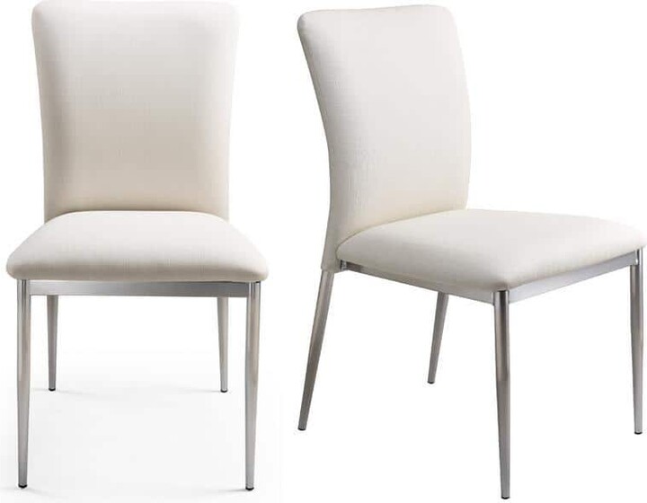 New Spec Inc White/Brass Chrome Leatherette Modern Upholstery Dining Chair (Set of 2)