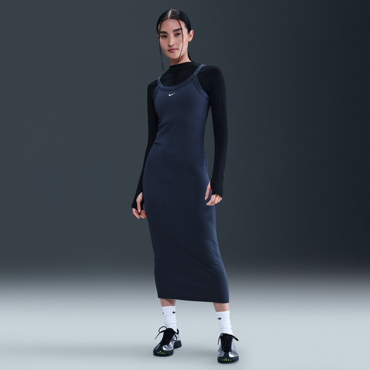 Nike Women's Sportswear Chill Knit Tight Mini-Rib Tank Top Dress in Blue | HJ0710-410