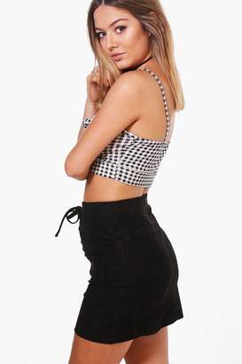 boohoo Petite Lucy Lace Up Front Suedette Mini Skirt