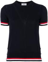 Thumbnail for your product : Thom Browne Crew Neck Short Sleeve Tee With Red, White And Blue Tipping Stripe In Cotton Crepe