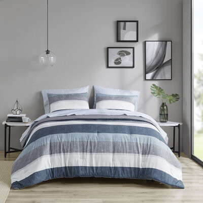 24LOUISESTREET Modern Stripe Comforter Bedding Sets Polyester Casual Blue/grey For Cal King Bedroom