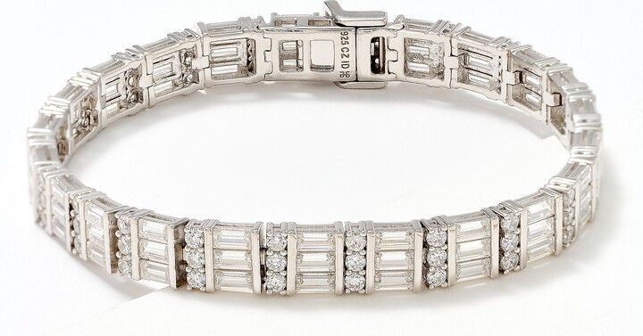 Diamonique Round & Baguette Cut Tennis Bracelet Sterling Silver