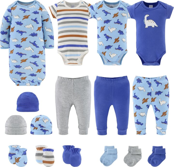 The Peanut Shell The Baby Boys Blue Dino Newborn Layette Set Boys, 16-Pieces, Orange/Blue