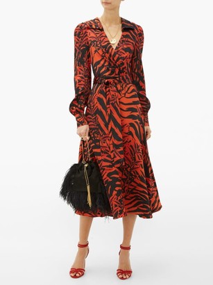 Borgo de Nor Nilla Zebra-print Silk Belted Midi Dress - Black Red
