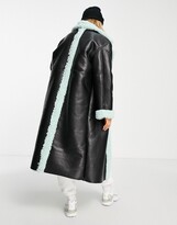 Thumbnail for your product : ASOS DESIGN bonded borg trench coat in black and mint