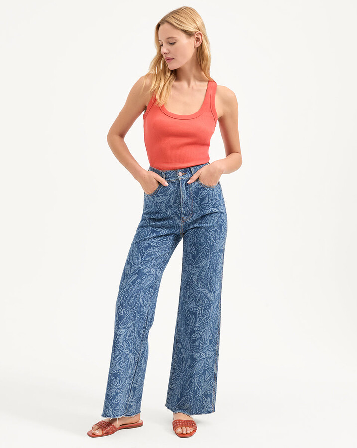 Veronica Beard Taylor Paisley Printed Wide-Leg Jean