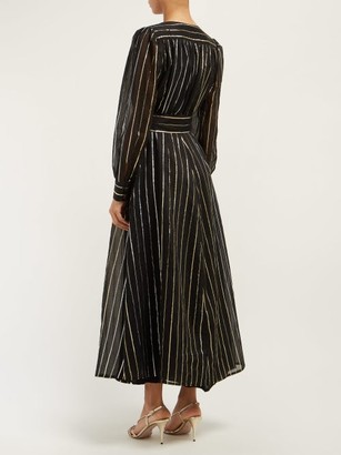 BLAZÉ MILANO Medusa Metallic Stripe-jacquard Cotton-blend Gown - Black