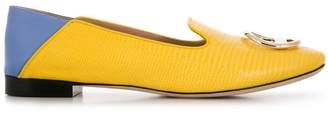 Emilio Pucci Yellow and Blue Lizard Effect Logo Loafers
