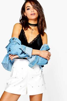 boohoo Star Stud Front Leather Look Shorts
