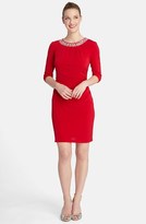 Thumbnail for your product : Tahari Embellished Neck Ruched Jersey Sheath Dress
