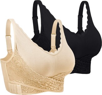 Seamless Wireless Lift Bra Front Cross Side Buckle Lace Breathable Size  Medium 