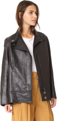 Zero Maria Cornejo Leather Jacket with Shearling Collar