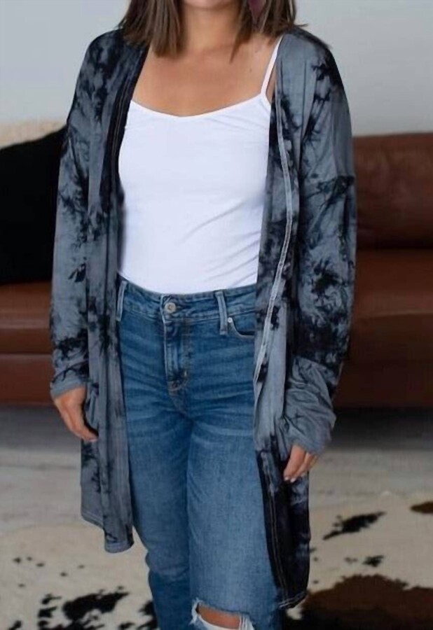 Shirley Stone Tie Dye Long Cardigan In Grey