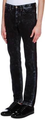 Lanvin Acid-Wash Tuxedo-Stripe Skinny Jeans, Blue/Gray