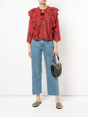 Sea embroidered blouse with frill trim