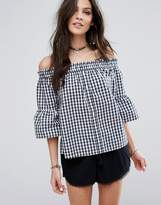 Thumbnail for your product : Abercrombie & Fitch Off-Shoulder Gingham Button-Front Shirt