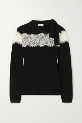 RED Valentino Bow-detailed Lace-trimmed Wool Sweater - Black - ShopStyle