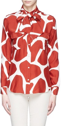 Stella Jean 'Scimmia' giraffe print tie neck silk blouse