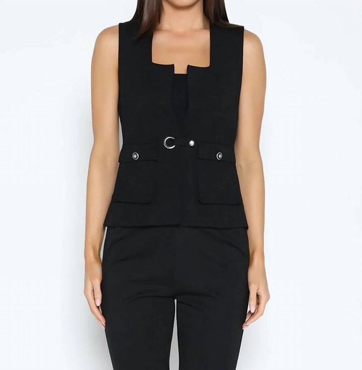 Gracia Square Neck Flap Packet Vest In Black