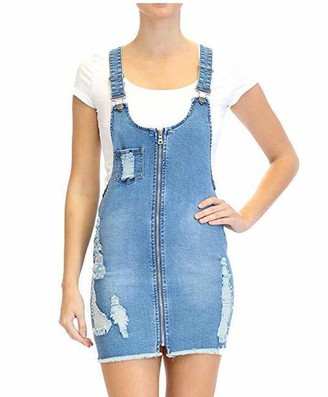 zip front denim pinafore dress