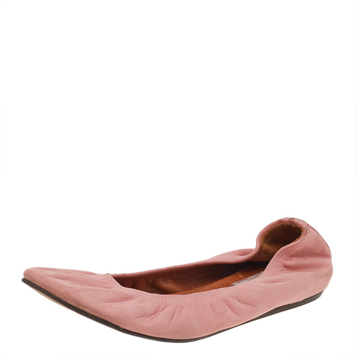 Lanvin Pink Leather Scrunch Ballet Flats Size ShopStyle