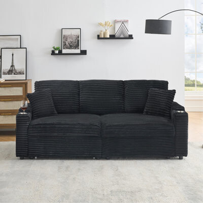 Latitude Run 80-inch Corduroy Folding With Hidden Lying Feature Cup Holder 2 Pillows Easy To Place In Living Area Twoone Clever And Pull-out Design Room