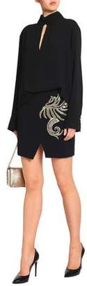 Roberto Cavalli Wrap-Effect Embellished Crepe Mini Skirt