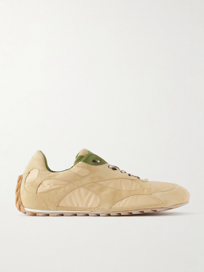 Bottega Veneta Orbit Leather-trimmed Suede And Shell Sneakers - Green