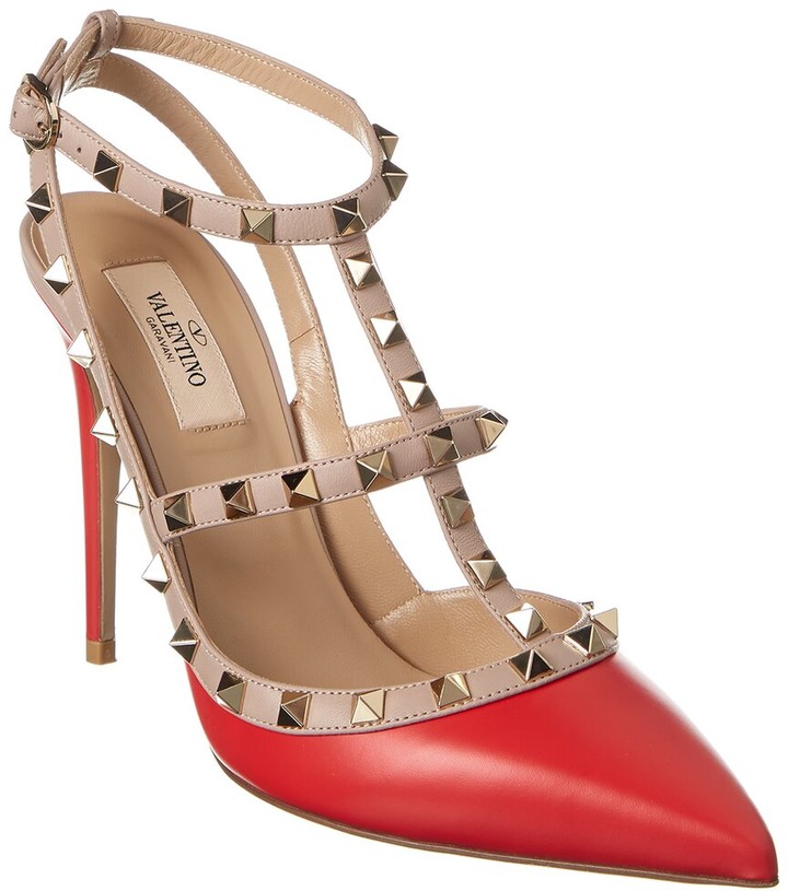 red leather stiletto shoes
