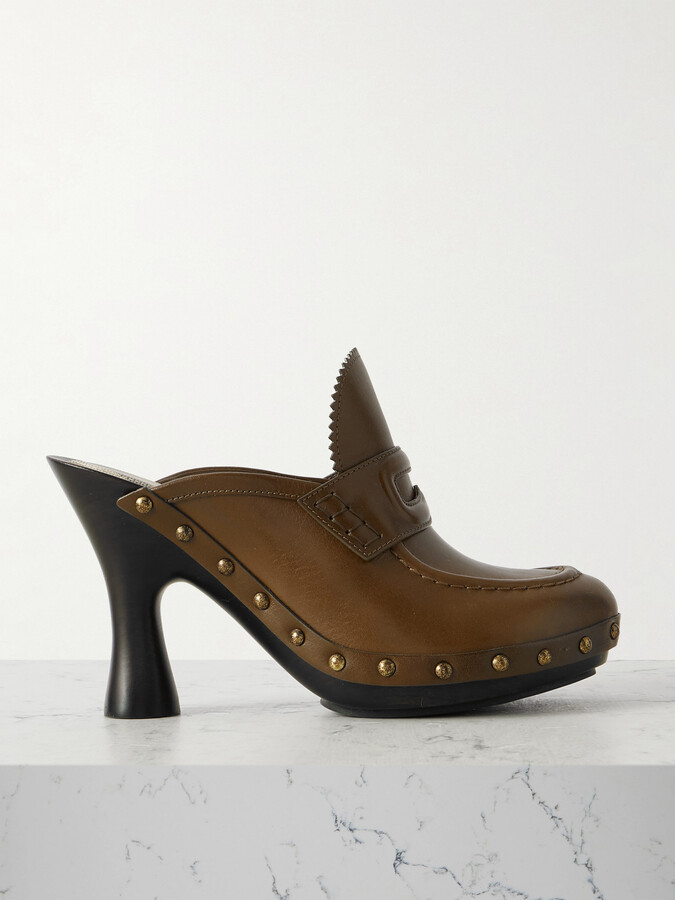 Burberry Studded Leather Mules - Green