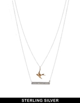 Thumbnail for your product : ASOS & Wear That There Sterling Silver 'Live Fast' Necklace with Gold Bird Charm