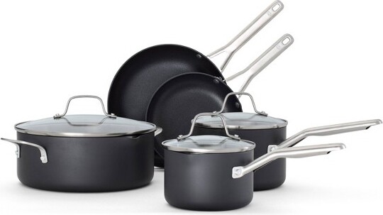 Calphalon Calphalon8pcHardAnodizedAluminumNonstickCookwareSet:TemperedGlassLidsDishwasher&OvenSafe