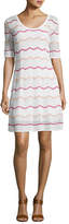 Thumbnail for your product : M Missoni Short-Sleeve Zigzag Knit A-Line Dress, White Pattern