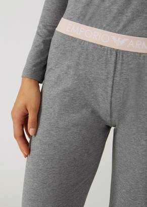 Emporio Armani Stretch Cotton Jersey Leggings With Logo Waistband