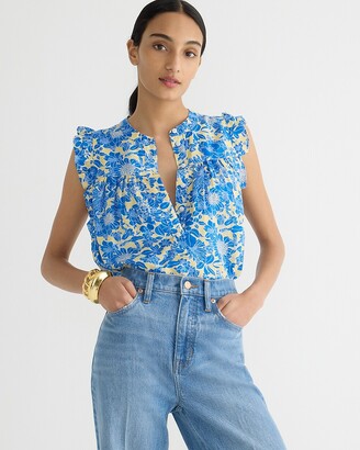 J.Crew Sleeveless ruffle-trim top in blue floral - ShopStyle