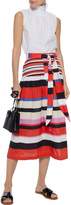 Thumbnail for your product : Nicholas Amalfi Striped Ruffle-trimmed Cotton-poplin Midi Skirt