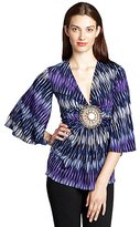 Thumbnail for your product : Sky blue zigzag jersey deep v-neck open medallion top