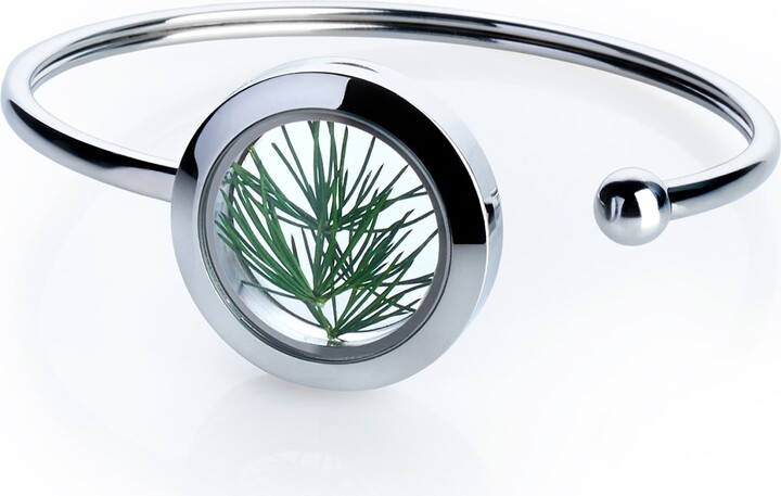 My Little Nature Green / Silver Premium Quality Designer Cuff Bracelet With Preserved Pine Needles – Nature-Inspired Jewelry